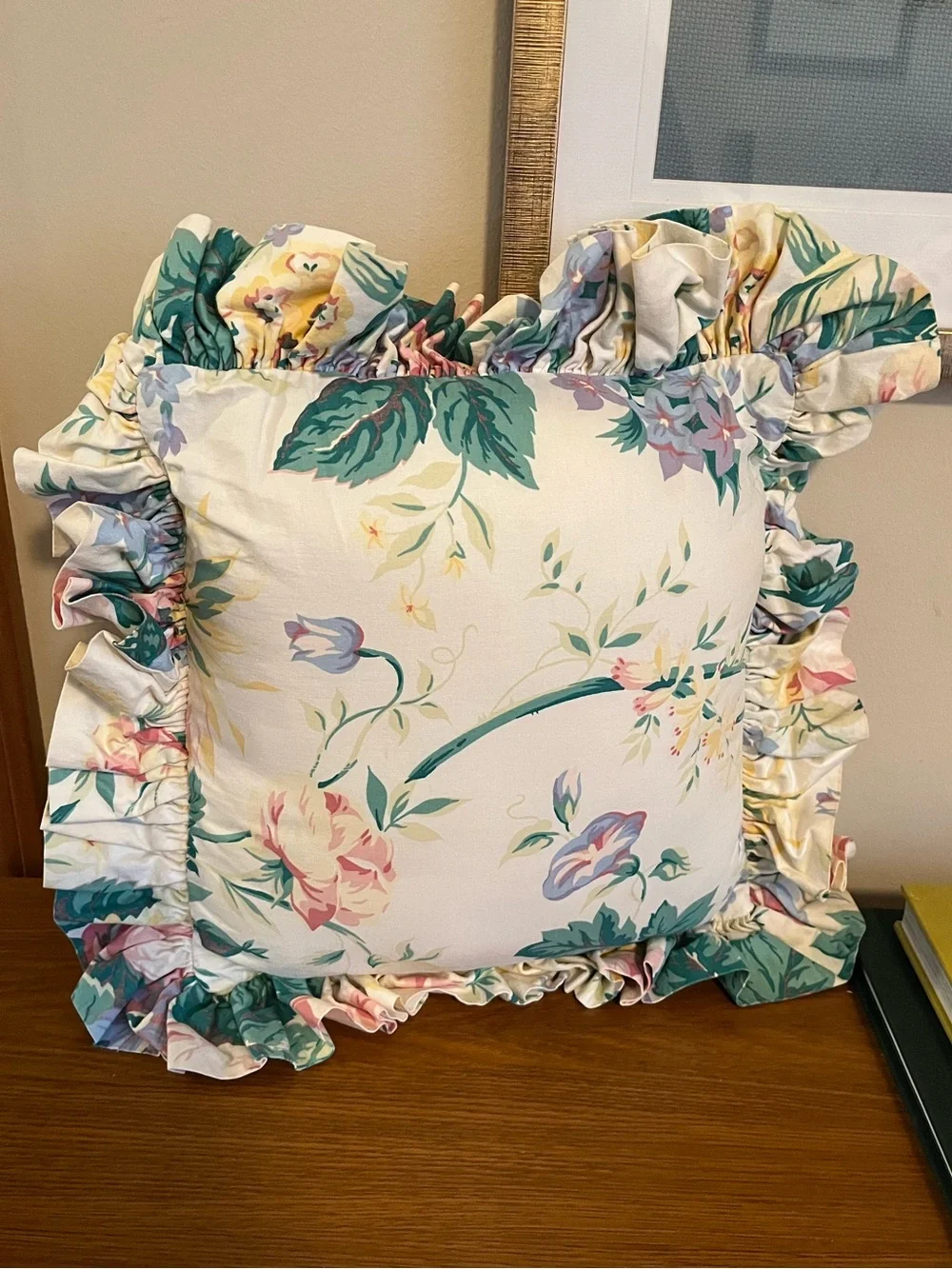 Vintage Floral Ruffle Throw Pillow